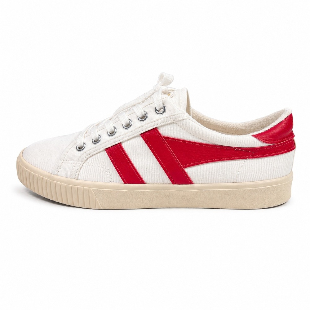 Gola Tennis Mark Cox Womens 7 Off White Red Striped Canvas Low Top Sneaker Retro